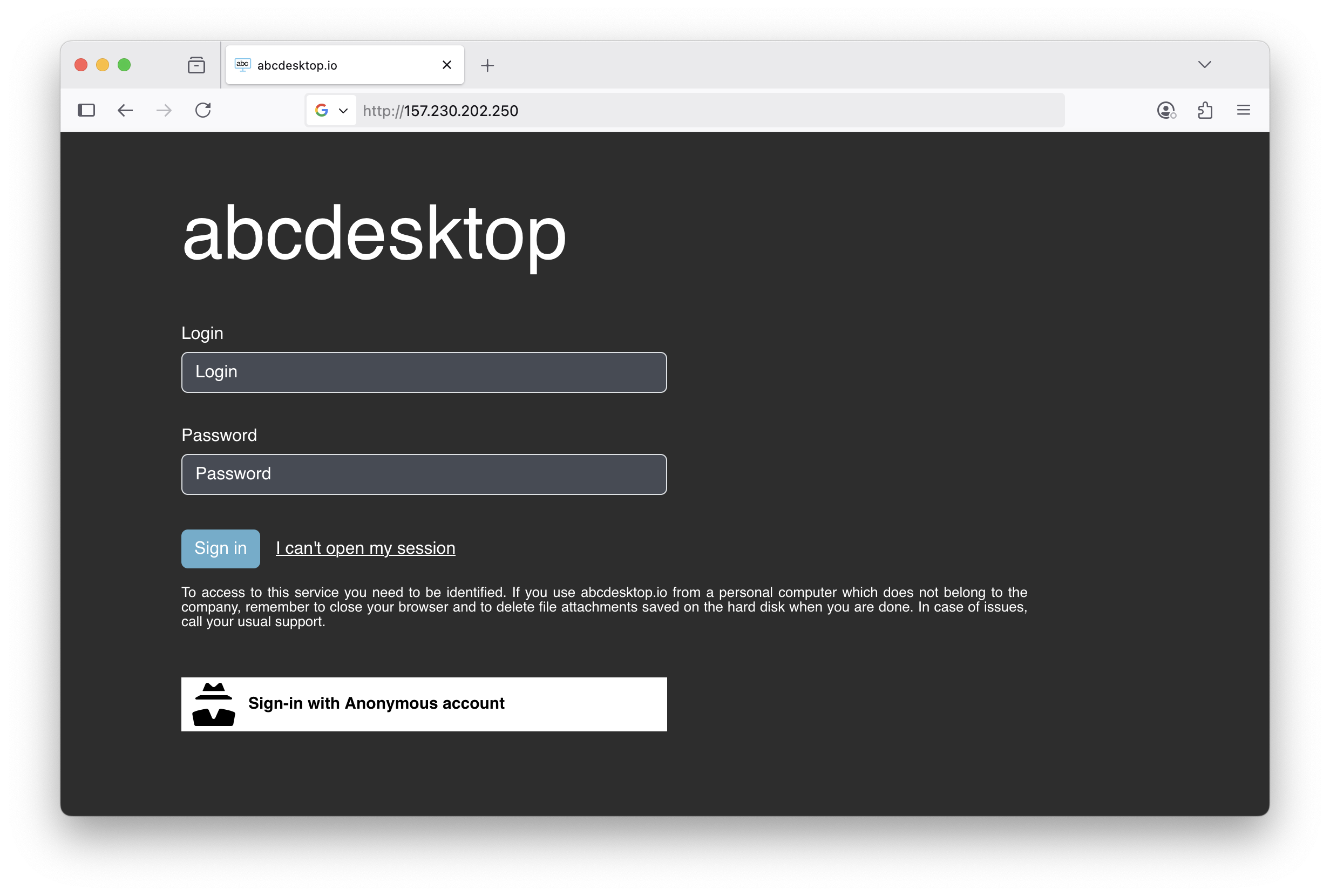 web browser to reach your abcdesktop service